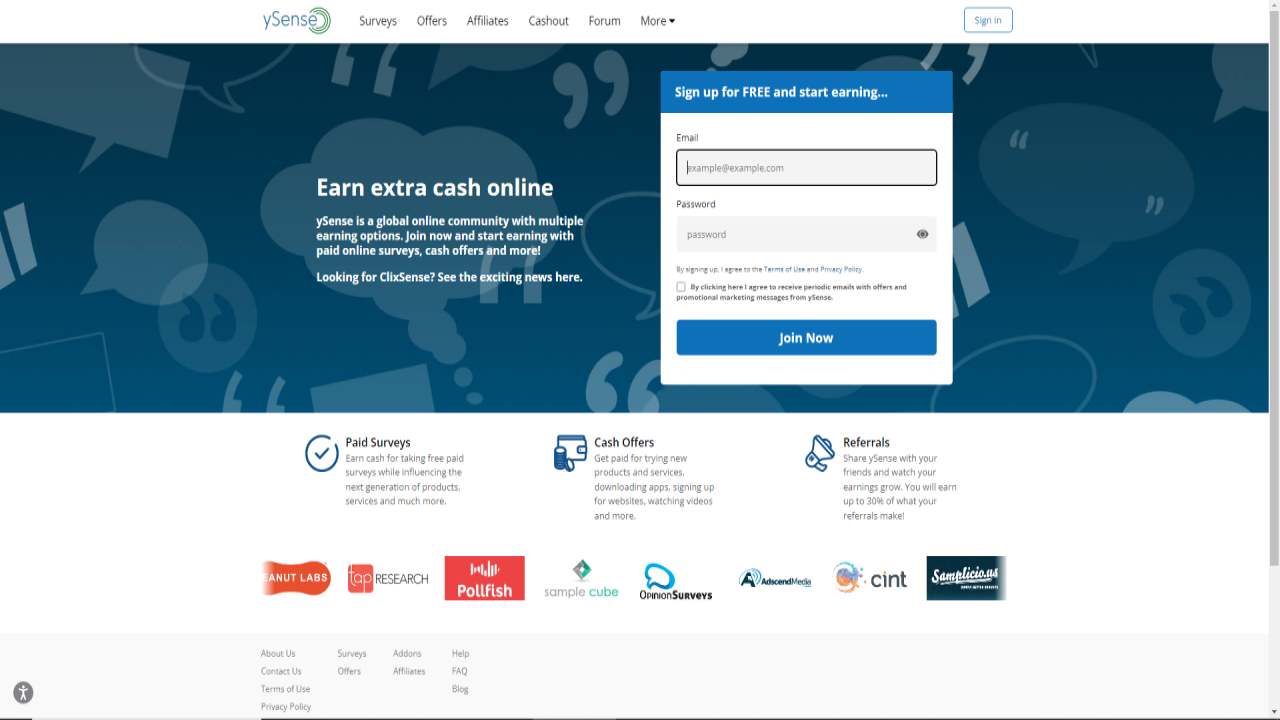 Login screen of the best paid survey site