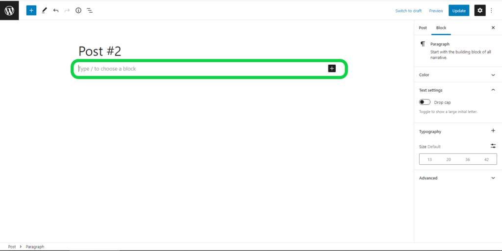 Screenshot showing how to choose a block type